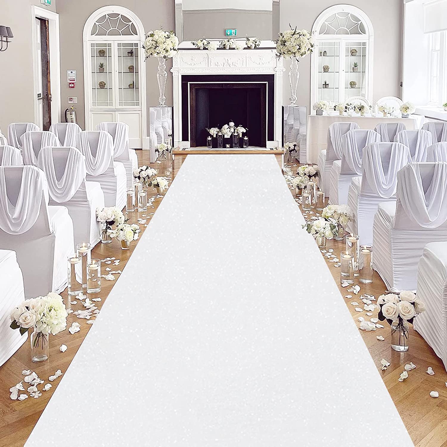 Aisle Runner White - Romantic White Wedding Carpet, Glittering White