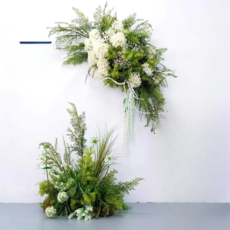 Aisle Runner White - Green wedding decoration walkway fake grass