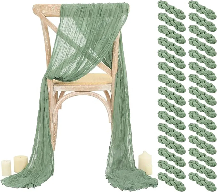 Wedding Ceremony Supply - 30PCS Sage Green Cheesecloth Chair Sashes