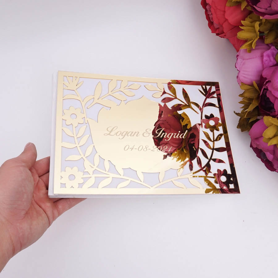 Luxury Hollow Floral Mirror Ac - Personalized Guest Book 评论和价格