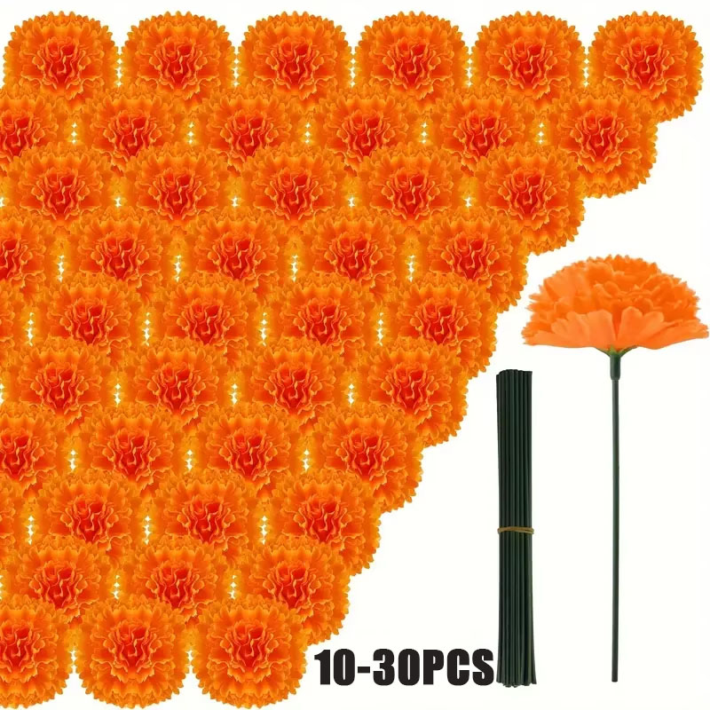 10-30PCS Faux Carnation Marigo - Indian Wedding Decor Supply 评论和价格