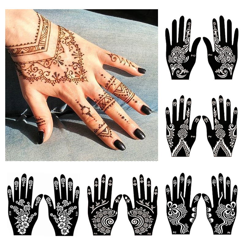 2pcs Henna Tattoo Stencils Tem - Indian Wedding Supply 评论和价格