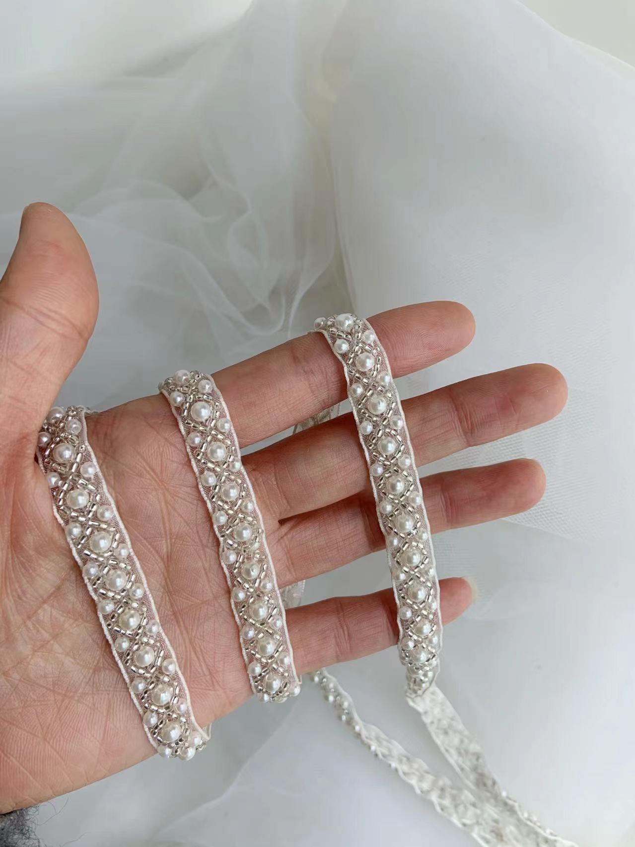 Top Quality Off White Pearl Be - Bridal Sash Ribbon 评论和价格