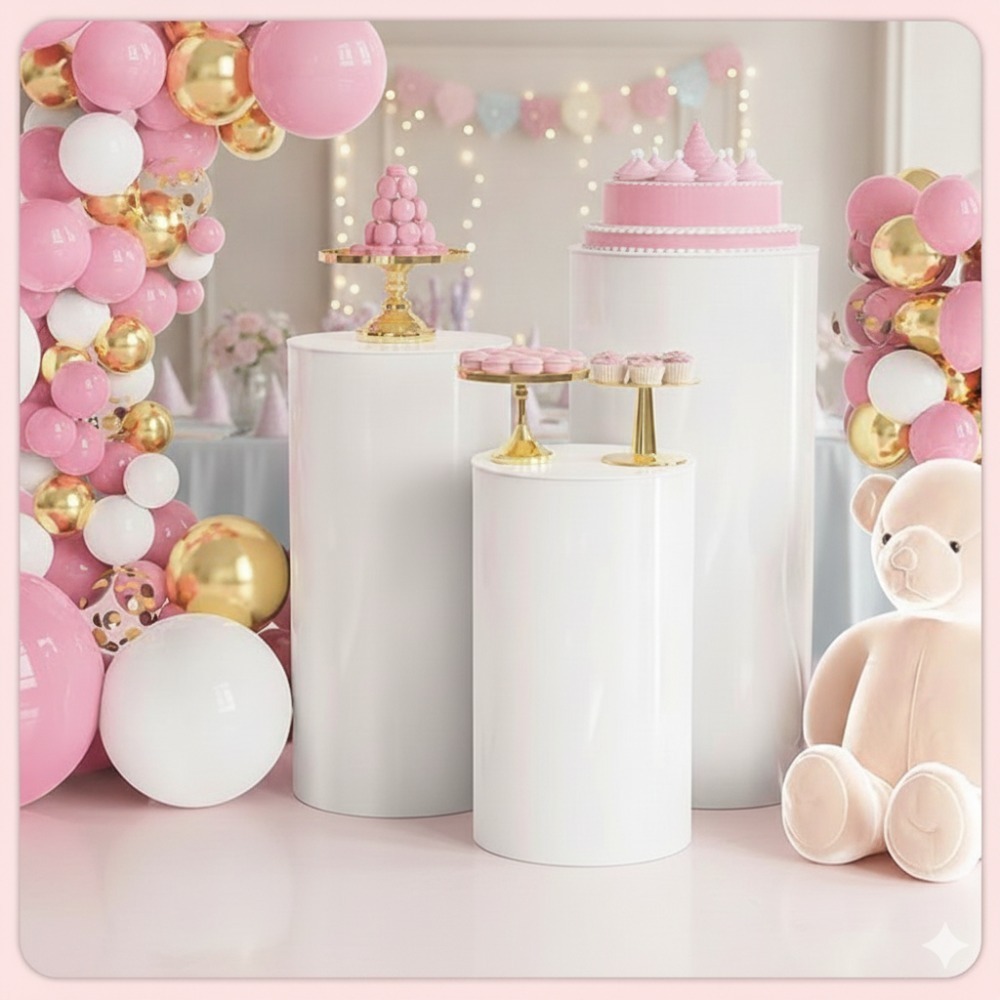 3/5Pcs White Cylinder Pedestal - Wedding Party Supply 评论和价格