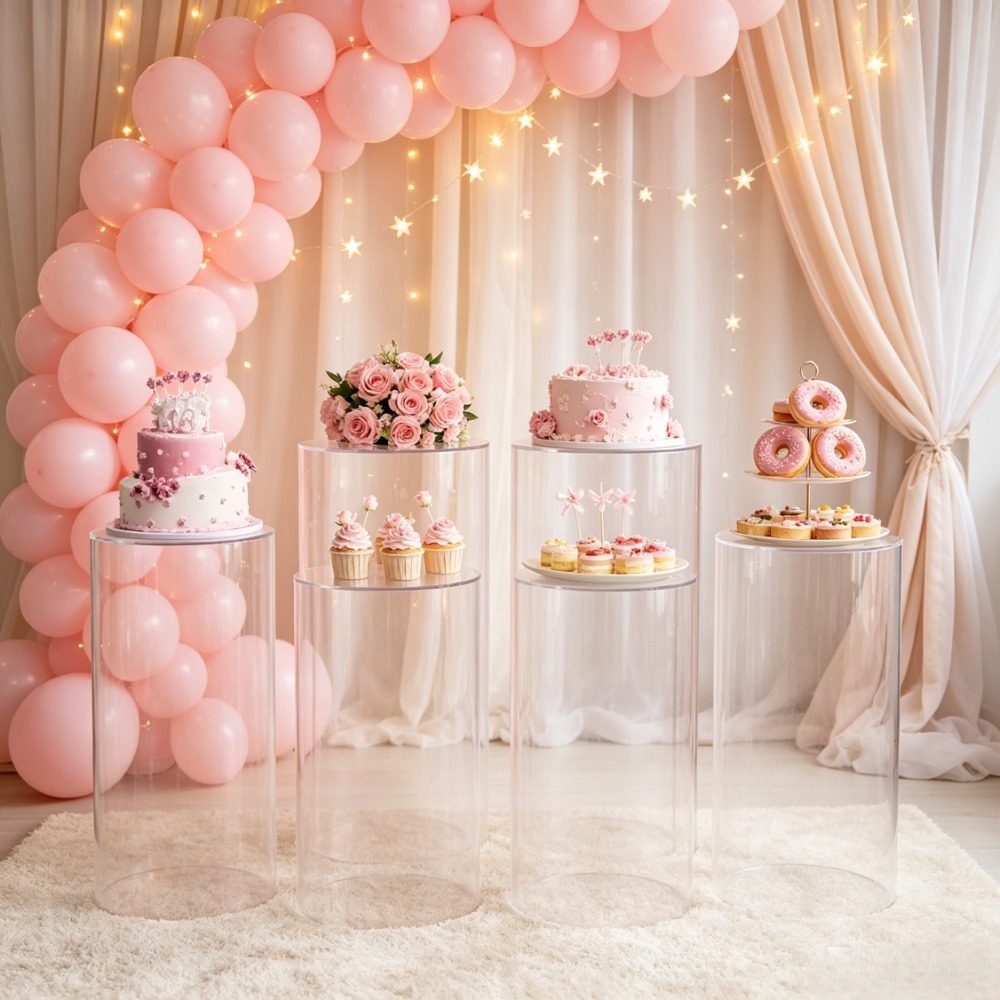 3/5Pcs White Cylinder Pedestal - Wedding Party Supply 评论和价格