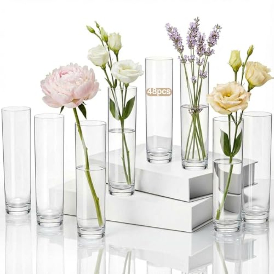 48 Pcs acrylic cylinder bud va - Centerpiece Vase Tall 评论和价格