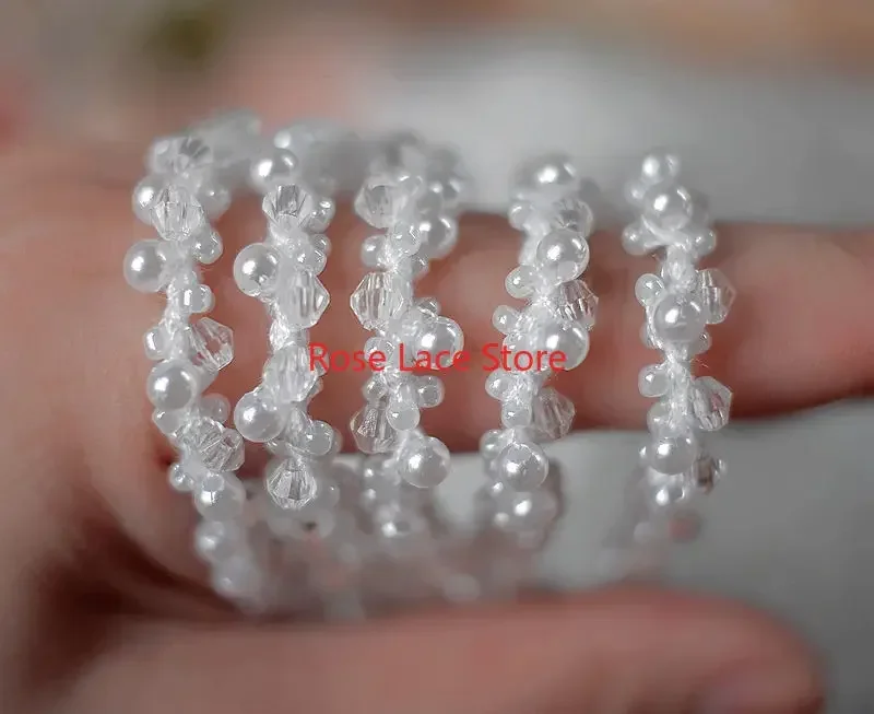3 Yards Pearl lace trim, pearl - Bridal Sash Ribbon 评论和价格