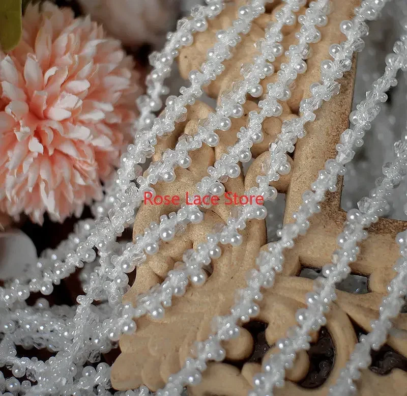 3 Yards Pearl lace trim, pearl - Bridal Sash Ribbon 评论和价格