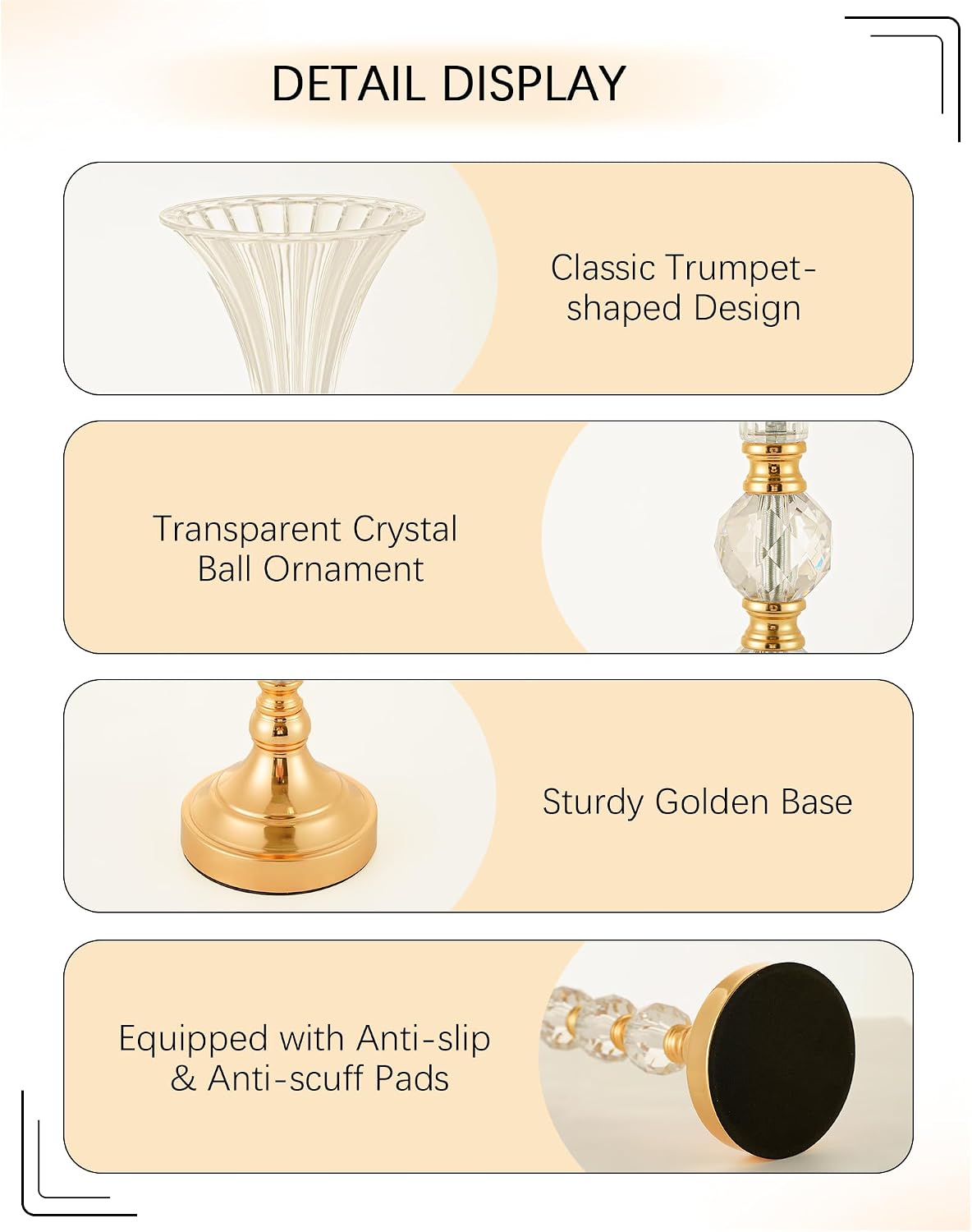 Set of 3 Gold Acrylic Trumpet  - Centerpiece Vase Tall 评论和价格