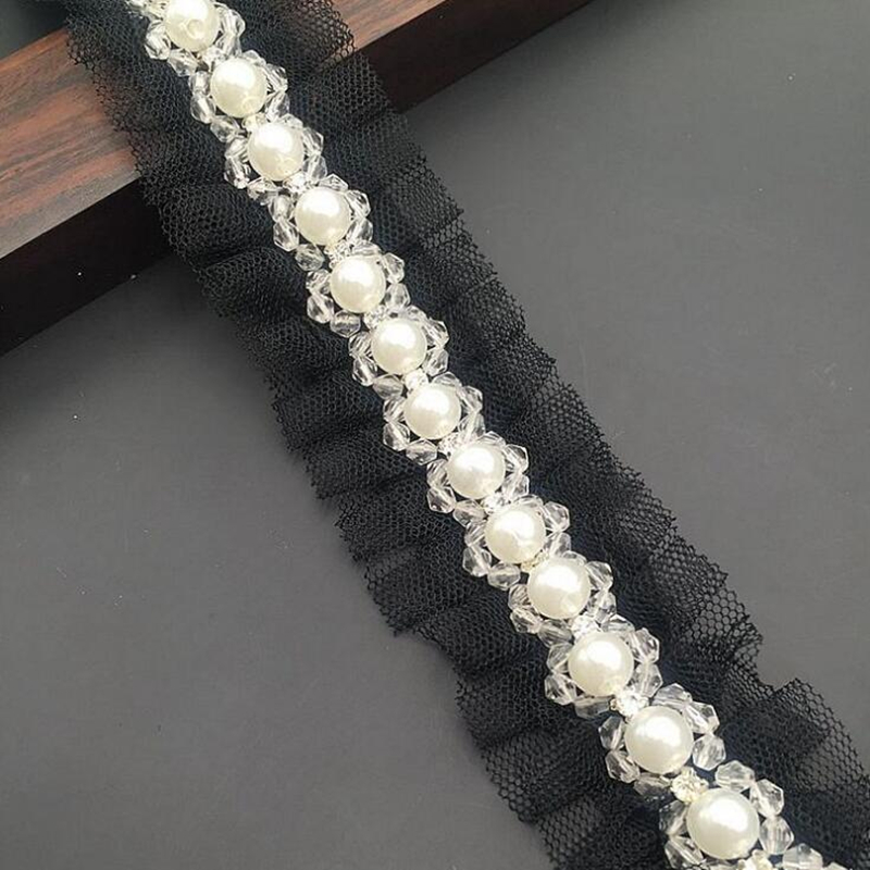 1 yard 1.5cm Ivory Pearl Beade - Bridal Sash Ribbon 评论和价格